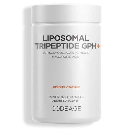 Codeage Liposomal Tripeptide GPH+ Supplement - Verisol Bioactive Beauty Collagen Peptides - Hyaluronic Acid - Skin Structure Support - GPH Tripeptide - Glycine–Proline–Hydroxyproline - 120 Capsules