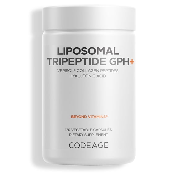 Codeage Liposomal Tripeptide GPH+ Supplement - Verisol Bioactive Beauty Collagen Peptides - Hyaluronic Acid - Skin Structure Support - GPH Tripeptide - GlycineProlineHydroxyproline - 120 Capsules