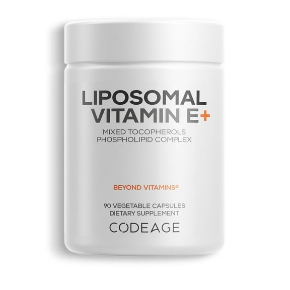 Codeage Liposomal Vitamin E Supplement - All Vitamin E Tocopherols - 3-Month Supply - Alpha Tocopherols, Beta, Gamma, and Delta - Liposomal Mixed Tocopherols - Non-GMO Phospholipid - 90 Capsules