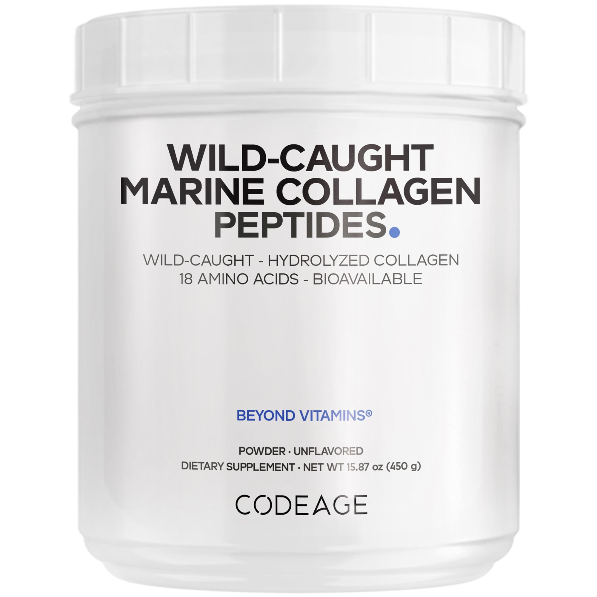 Codeage Marine Collagen Powder - Wild-Caught Hydrolyzed Fish Collagen Peptides - Type 1 & 3 Collagen Protein Supplement - Amino Acids for Skin, Hair, Nails - Paleo Friendly, Non-GMO, 15.87 Ounces