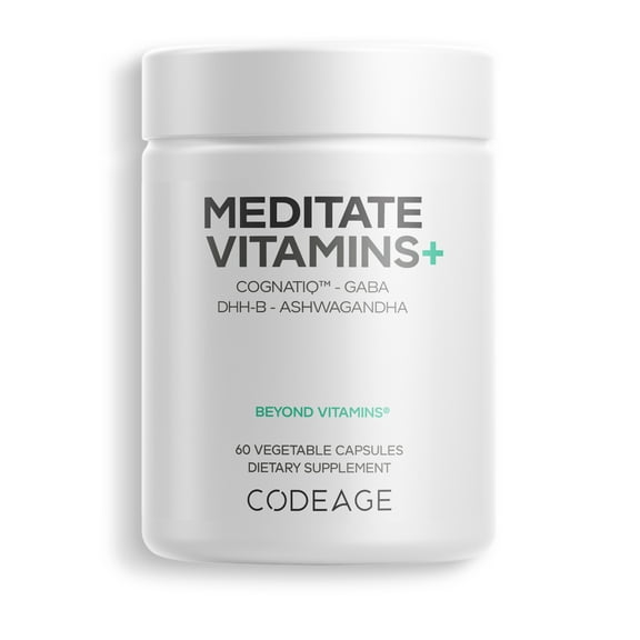 Codeage Meditate, GABA, CognatiQ, Ashwagandha, DHH-B, Organic Mushroom & Blueberry Herbal Formula, 60 ct