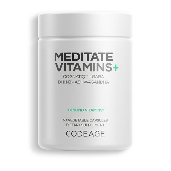 Codeage Meditate, GABA, CognatiQ™, Ashwagandha, DHH-B, Organic Mushroom & Blueberry Herbal Formula, 60 ct