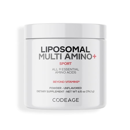 Codeage Multi Amino+ Powder, Liposomal EAA + Branched-Chain Amino Acid Powder Supplement, 6.15 oz