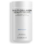 Codeage Multi Collagen Beauty Night, Magnesium, 5-HTP, Lavender, Melatonin, 5 Types Collagen + Sleep, 150 ct