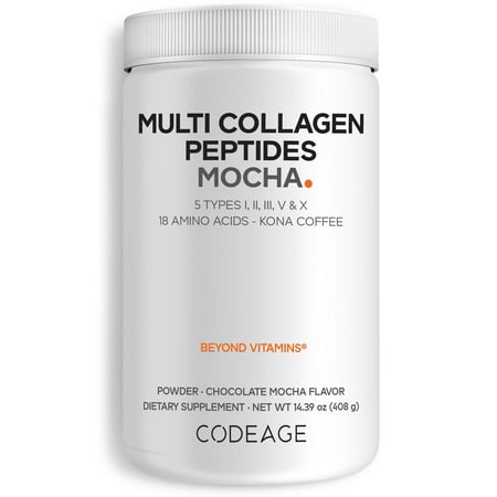 Codeage Multi Collagen Peptides Powder, Mocha Coffee, Grass-Fed Pasture-Raised Hydrolyzed Collagen, 14.39 oz