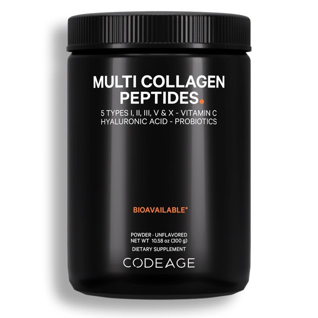 Codeage Multi Collagen Peptides + Probiotics Black Edition, Vitamin C, Hyaluronic Acid, 10.58 oz
