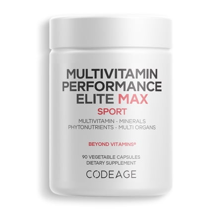 Codeage Multivitamin Performance Elite Max - Essential Vitamins for Athletes - Resveratrol, Citrus Bioflavonoids, Bovine Liver, Heart, Marrow, Wild Blueberry, Muscadine Grape, Pantethine, 90 Capsules