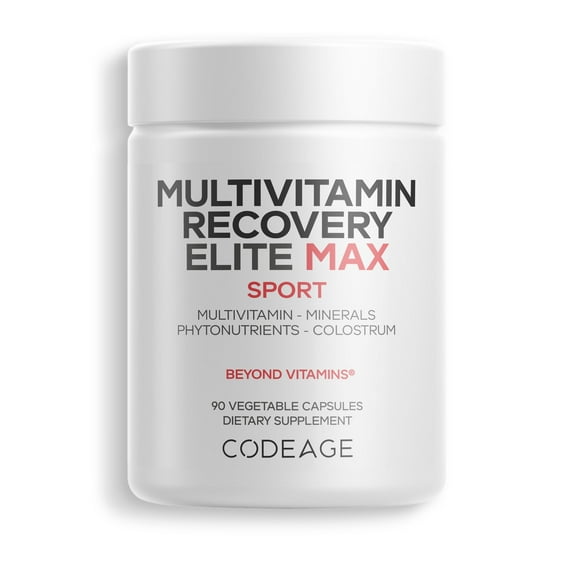 Codeage Multivitamin Recovery Elite Max Supplement - Vitamins A, C, D, E, B-Complex, Essential Minerals, Antioxidants, Colostrum, Phytonutrients, Pantethine, Sport Multivitamins - 90 Capsules