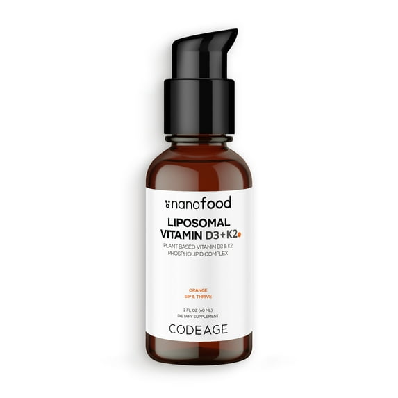 Codeage Nanofood Liposomal Vitamin D3 + K2 Liquid Drops Supplement, Vegan D3 Cholecalciferol, MK-7, 2 fl oz