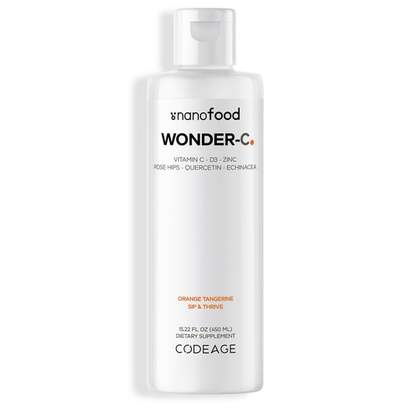 Codeage Nanofood Liposomal Wonder-C Liquid Vitamin C 1000mg, Zinc, Vitamin D E, Quercetin, Echinacea, 15.22 fl oz
