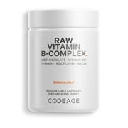 Codeage Raw Vitamin B-Complex Supplement - Essential B Vitamins with Probiotics, Digestive Enzymes, Fruits & Vegetables - 2-Month Supply - Methylfolate - Biotin - Vitamin B12 - Non-GMO - 60 Capsules