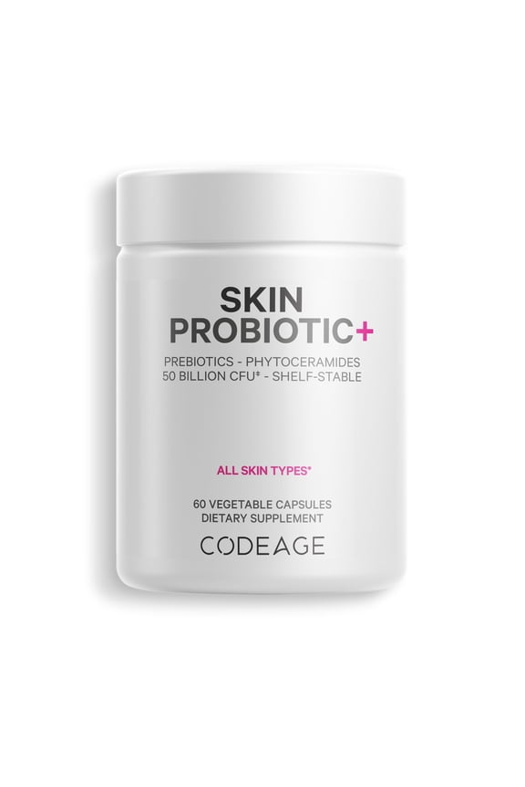 Skin Probiotics 50 Billion CFU & Prebiotics, Skin Ayurvedic Botanical Herbs, Shelf-Stable, 60 ct