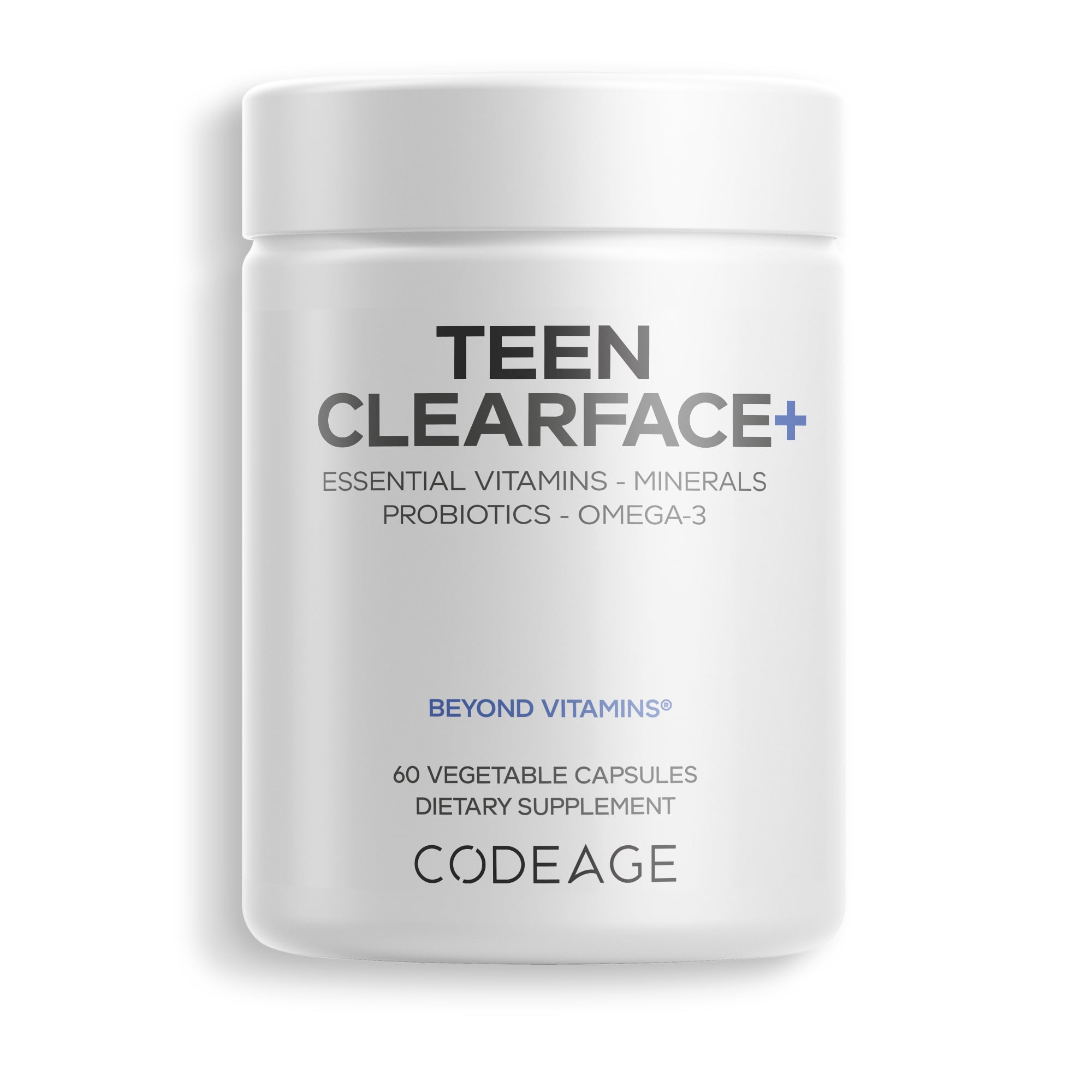 Codeage Teen Clearface, Vitamins A, C, D3, E, Pantothenic Acid, Niacin, Zinc, Probiotics, Omega-3, 60 ct