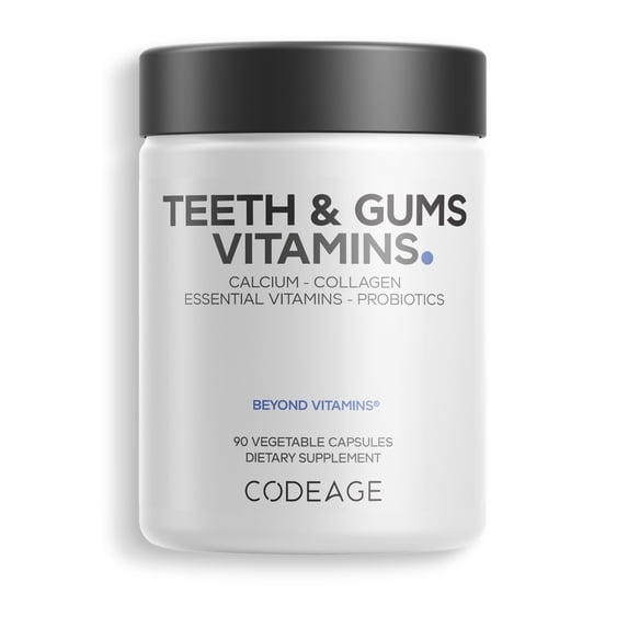 Codeage Teeth & Gums, Vitamin D3 & K2, Oral Care Collagen & Probiotic, Plant-Based Calcium, Potassium, 90 ct