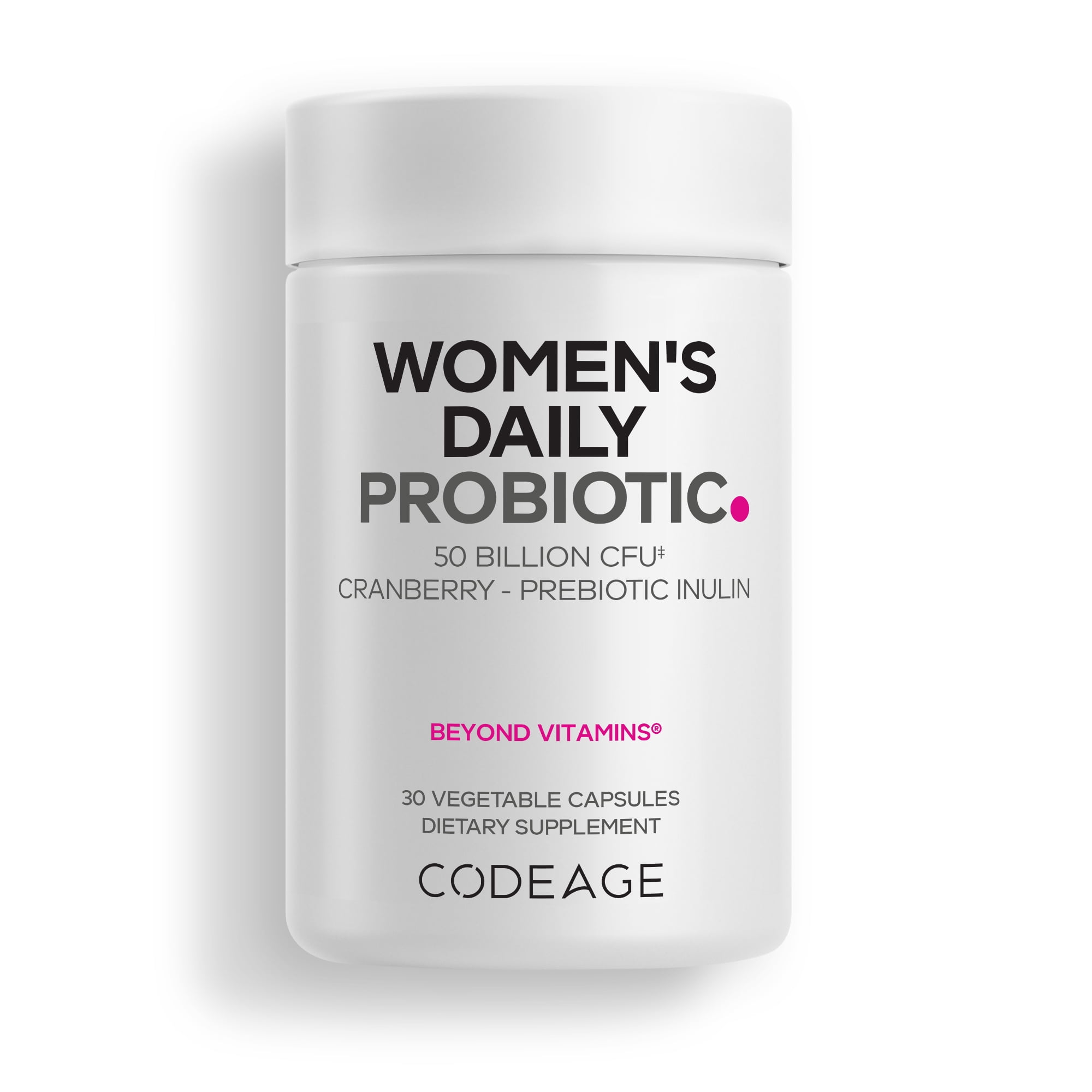 Codeage Women’s Daily Probiotic Supplement – 50 Billion CFU Supplement, Cranberry Fruit Powder, Prebiotic Chicory Root Inulin – Women’s Wellness Support – 1 Capsule Per Serving Non-GMO – 30 Capsules