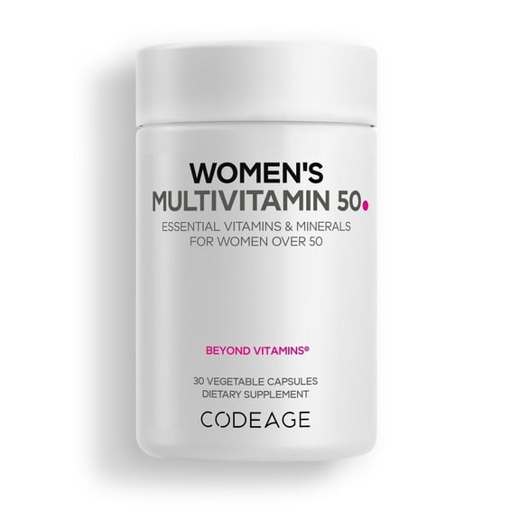Codeage Womens Multivitamin 50 - Essential Vitamins for Women Over 50, Methylated Folate, Magnesium, Selenium, Vitamin B6 B12 Vitamin D3 Antioxidants - 1 Pill Per Serving - Gluten-Free - 30 Capsules