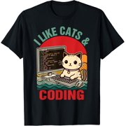 Coder Programmer Cat Lover Cat Dad I Like Cats & Coding T-Shirt Size S-5XL