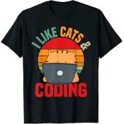 Coder Programmer Cat Lover Cat Dad I Like Cats & Coding T-Shirt Size S-5XL