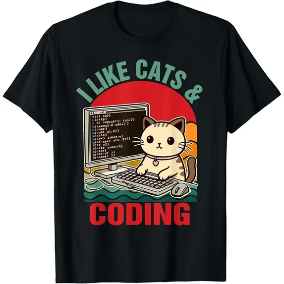 Coder Programmer Cat Lover Cat Dad I Like Cats & Coding T-Shirt ...