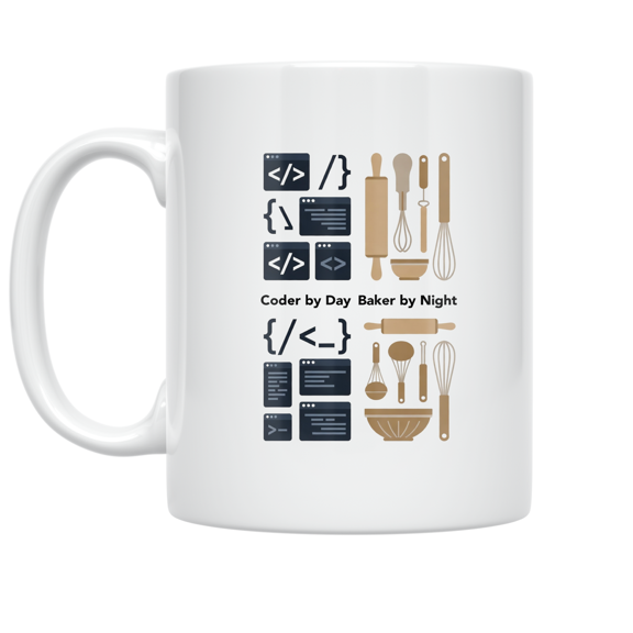 Coder by Day Baker by Night - Tech and Baking Enthusiast - 11 oz Ceramic Coffee Mug