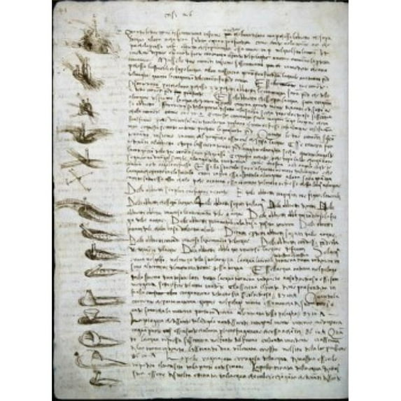 Codex Leicester: Water Flow , Leonardo da Vinci (1452-1519/Italian), Drawing, Armand Hammer Foundation, Los Angeles Poster Print (18 x 24)