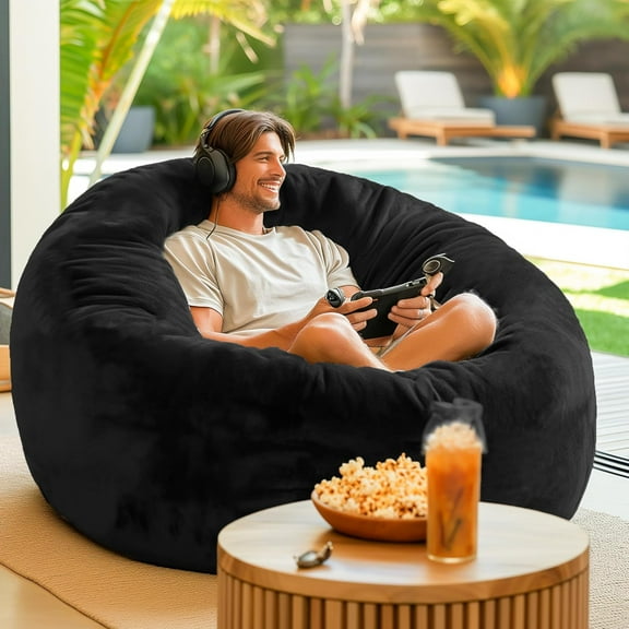 Codi Bean Bag Chair with Filler Included, 4 FT - Comfy Large Beanbag Chairs for Adults, Memory Foam Added - Machine Washable and Soft Mink Bonded Cover - Black, 4ft