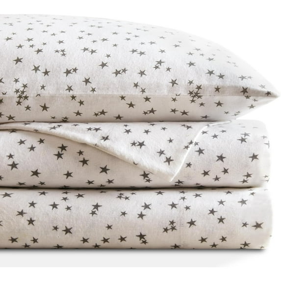 Codi Flannel Sheets Full Size- 4 Pieces Ultra Soft Flannel Sheet Set, Cozy 100% Cotton Bedsheets, Novelty Printed Bedding Sets, Christmas Themed Warm Sheets, 12 Inch Deep Pocket, Grey Stars
