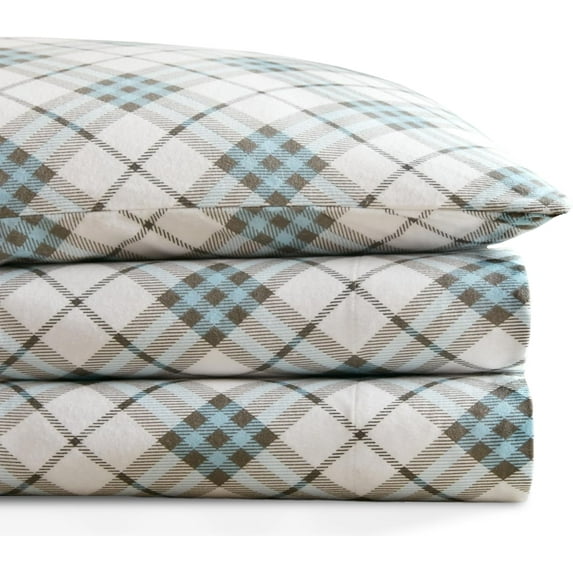 Codi Flannel Sheets Twin Size- 3 Pieces Ultra Soft Flannel Sheet Set, Cozy 100% Cotton Blue Plaid Bedsheets, Brushed for Extra Softness, Fall Themed Warm Bedding Sheets, 12 Inch Deep Pocket
