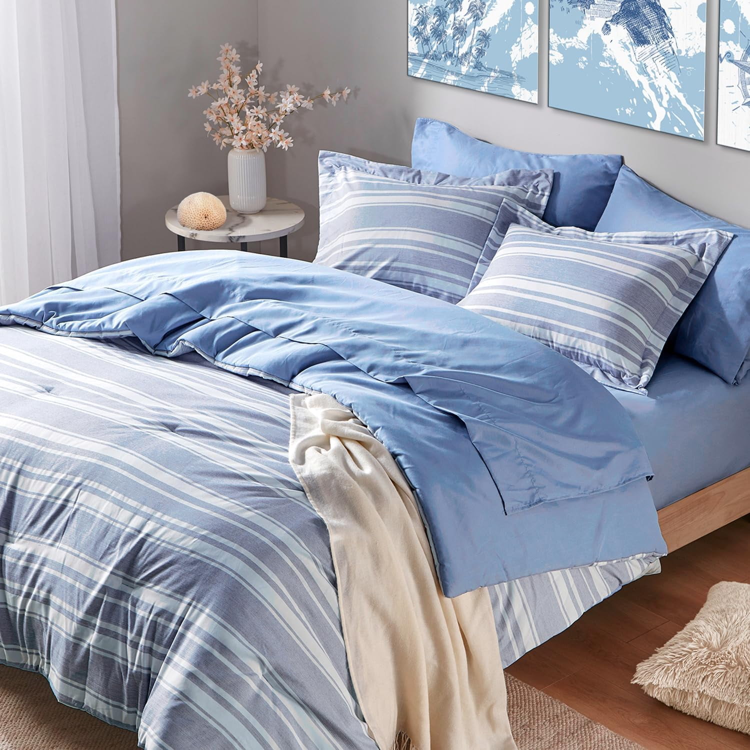 Codi King Size Blue and White Microfiber Reversible Bed in a Bag Set