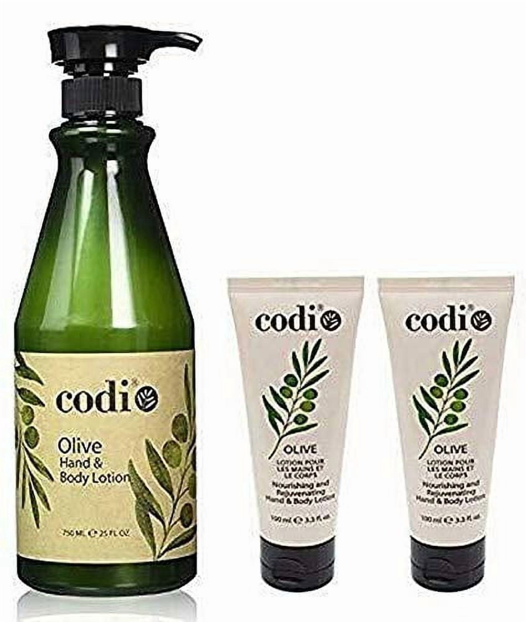 Codi Olive Hand and Natural Body Lotion Organic Olive Formula to Keep Skin Soft and Fresh Antioxidant and Vitamin Enriched Formula with Body Moisturizer 750ml Bottle, 2 100ml Tubes