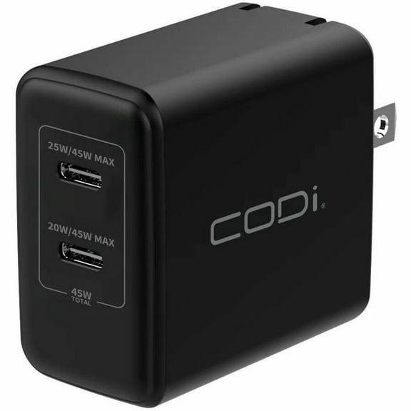 CODi 45W USB-C Wall Charger  Dual Port Fast Charger with PPS, Overload & Overheat Protection  Compact Travel Adapter for Phones, Tablets, Laptops & USB-C Devices