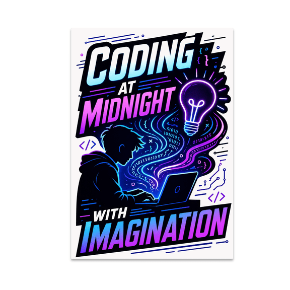 Coding At Midnight With Imagination - Night-Shift Creatives - 13x19 Poster Print