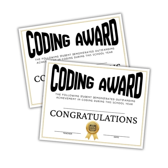 Coding Award Certificate 30pk 8.5x11 Club Contest High School Achievement Computer Science Literacy Programming STEM