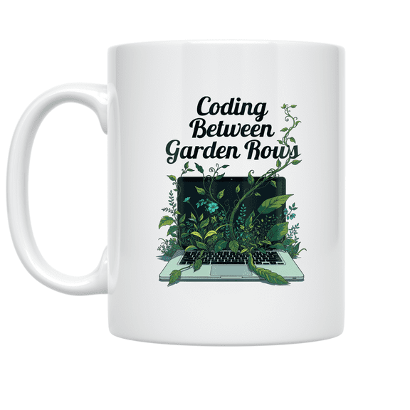 Coding Between Garden Rows - Techie Gardener - 11 oz Ceramic Coffee Mug