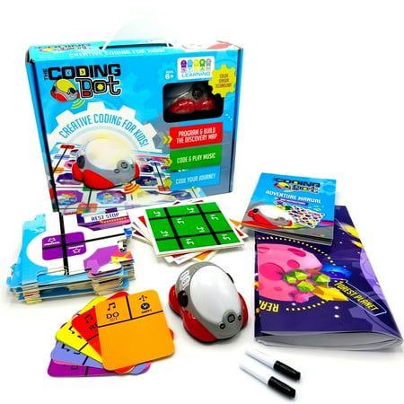 The Coding Bot - STEM Educational Toy Robot For Kids Age 5 6 7 8. 4-In-1 Learning Robotic Car With Discovery / Induction / Program / Music Modes. Interactive Programming & Puzzle Games! Calibration Av