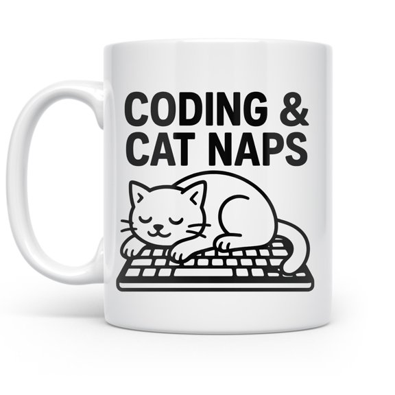 Coding 11 oz Coffee Mug - Cat Naps for Cat-Loving Programmers White Ceramic Gift