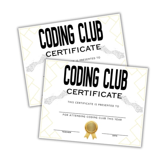 Coding Club Certificate of Membership Award 30pk 8.5x11 High School STEM Computer Science Engineering Technology Math Scientist Innovation Award End of Year