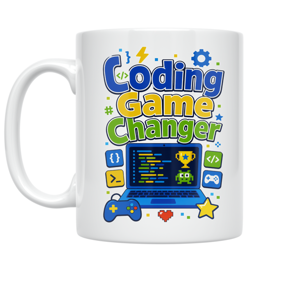 Coding Game Changer Laptop Design - Kids Coding Enthusiast - 11 oz Ceramic Coffee Mug