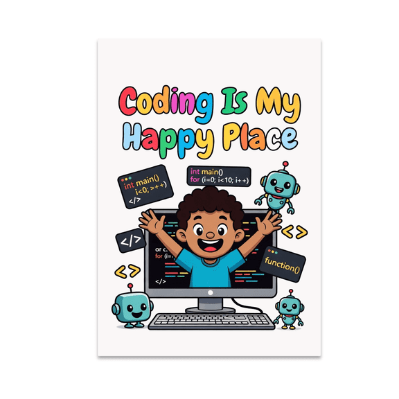 Coding Is My Happy Place - Kids Coding Enthusiast - 13x19 Poster Print