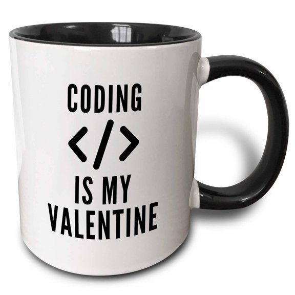 3drose, Coding Is My Valentine, 11oz Two-tone Black Mug