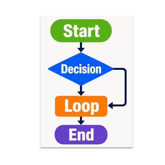 Coding Logic Flowchart Poster - Tech Enthusiast - 13x19 Poster Print