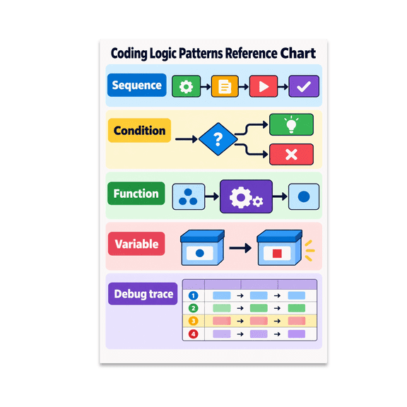 Coding Logic Patterns Reference Chart - Digital Literacy Learner - 13x19 Poster Print