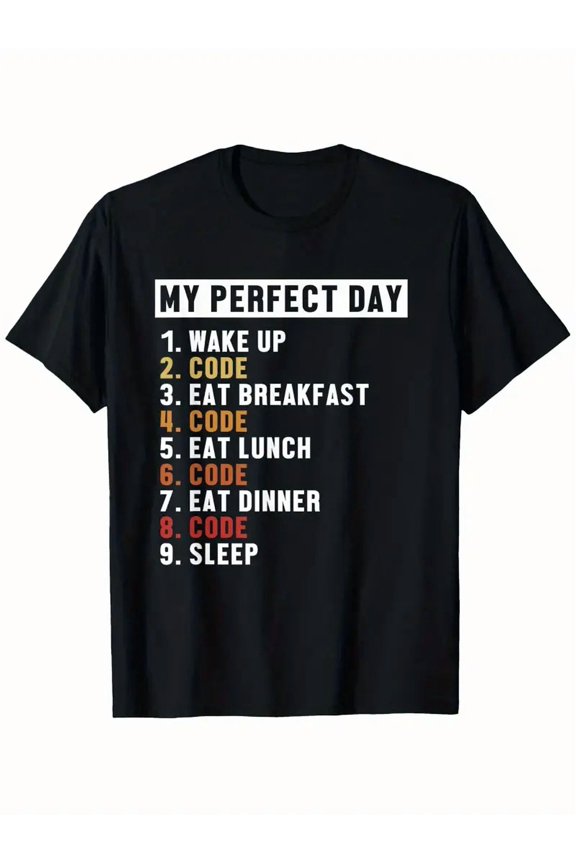 Coding Perfect Day Coder Engineer Software Developer T-Shirt - Lightweight, Washable, Casual Crew Neck Tee with Digital Print, Ideal for Daily & Outdoor Activities, Sports, and