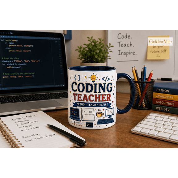 Coding Teacher Mug, Debug Teach Inspire Coffee Cup Gift for Computer Science Educators