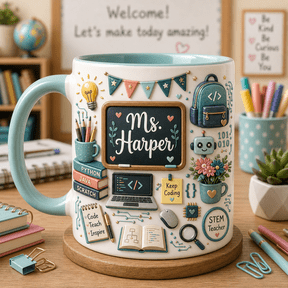 Coding Teacher Mug with Name, Custom Coffee Cup for STEM Educator Back to School Gift