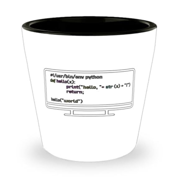 Coding Themed Shot Glass, 'Hello World' Programmer Gift, Mini Barware, 1.5oz Collectible