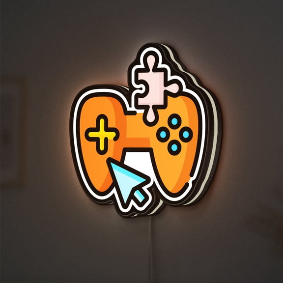 Coding and Gamepad 3D Novelty Light Box, Video Game and Interface Lamp Decor for Developers, Gamers and Tech Lovers (Width 8 inch, 20cm)