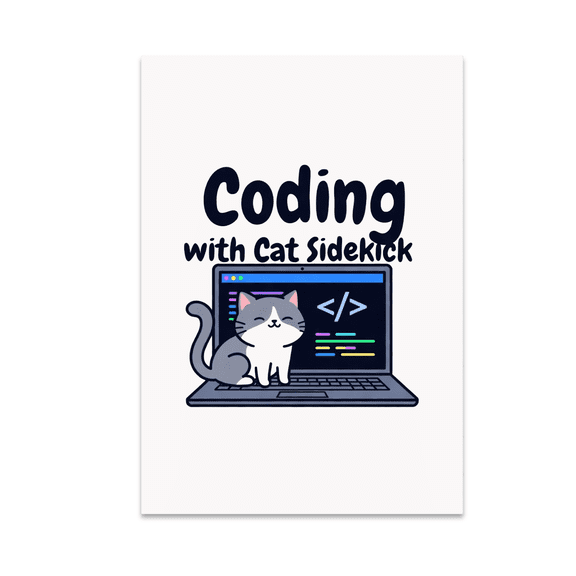 Coding with Cat Sidekick Wall Art - Cat Lover - 13x19 Poster Print