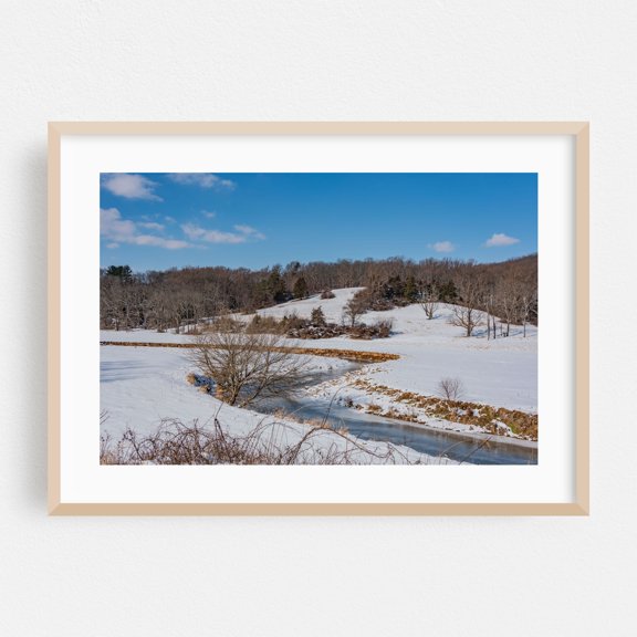 The Codorus Creek Winding its way through Seven Valleys PA - Seven Valleys Pennsylvania Photography Winter Snow Scenic Landscape Nature Pastoral Rural Oak Framed Wall Art Print 5 x 7 inches