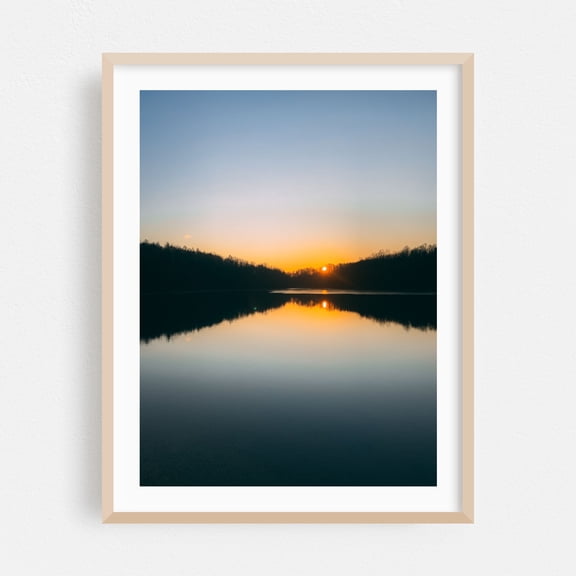 Codorus Winter Sunset - Pennsylvania Photography Sunset Nature Landscape Scenic Minimalist Oak Framed Wall Art Print 8 x 10 inches